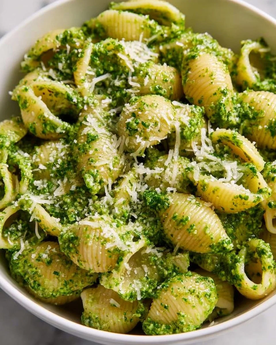 Plate of broccoli pasta topped with parmesan cheese and herbs