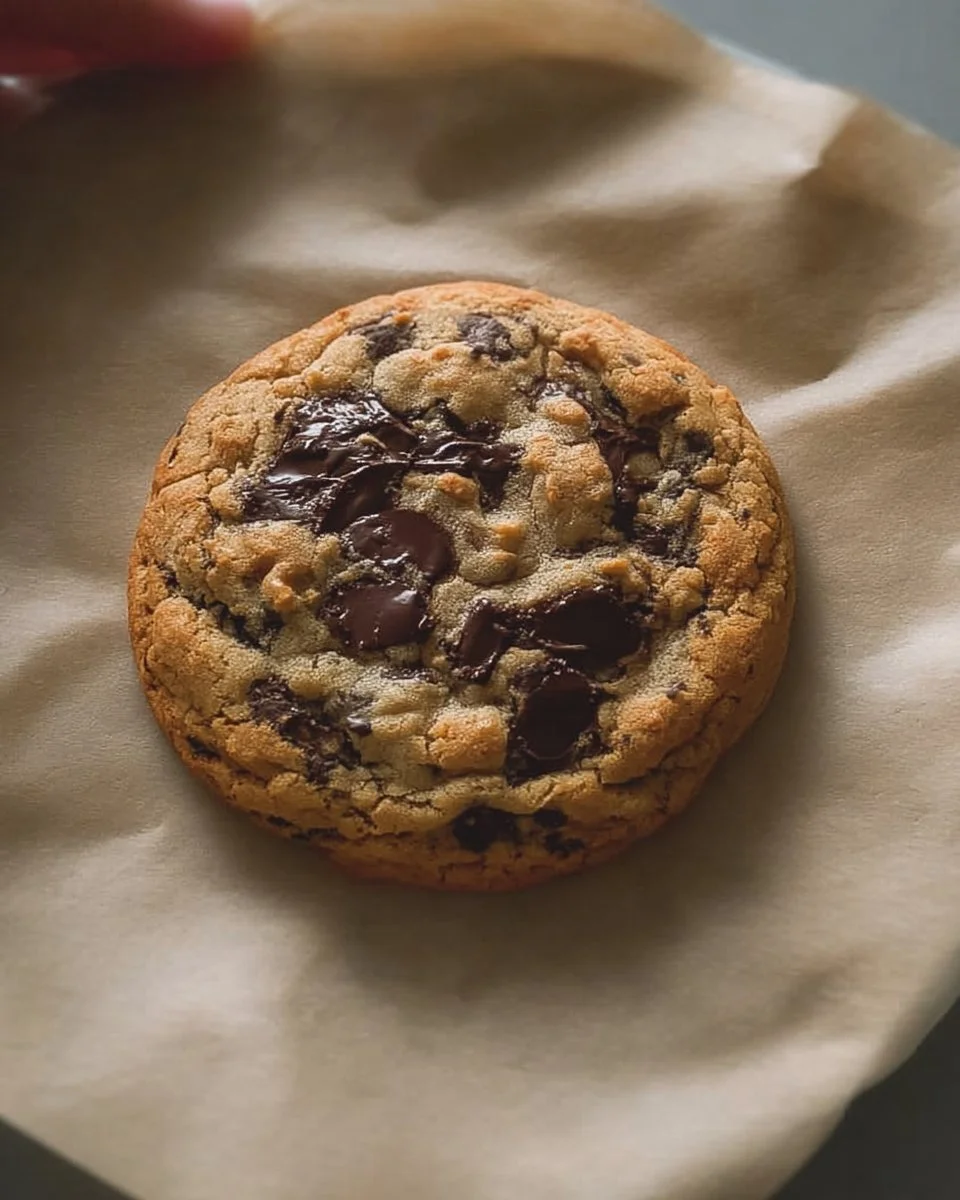 Single serve chocolate chip cookie fresh out of the oven