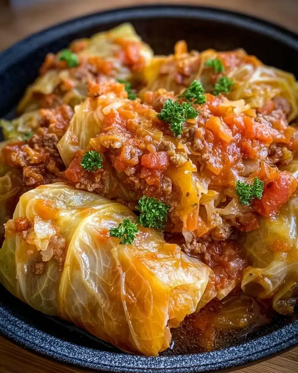 Slow cooker unstuffed cabbage rolls served in a bowl