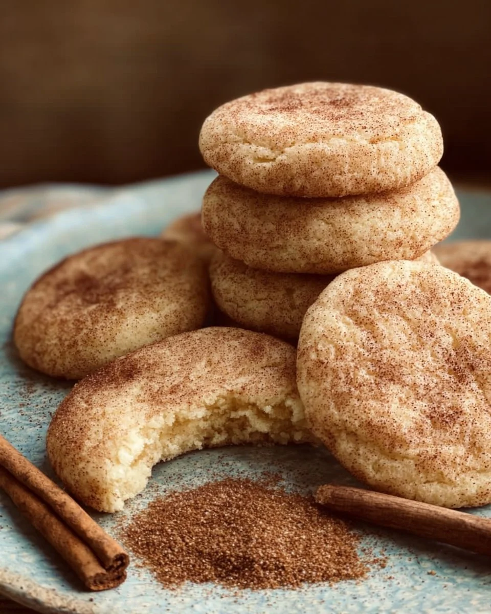 Freshly baked snickerdoodle cookies without cream of tartar on a plate.