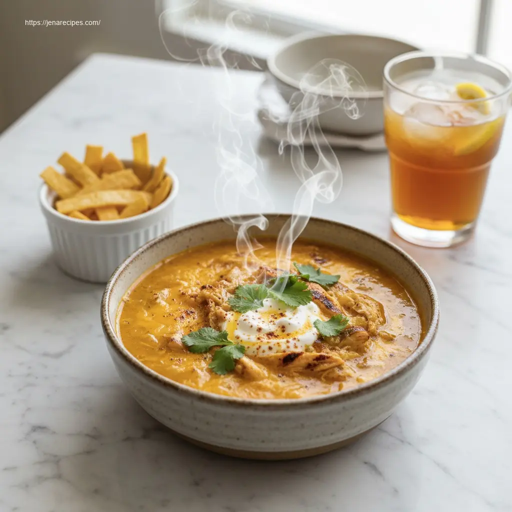 Warm Instant Pot Jalapeño Popper Soup with grilled chicken