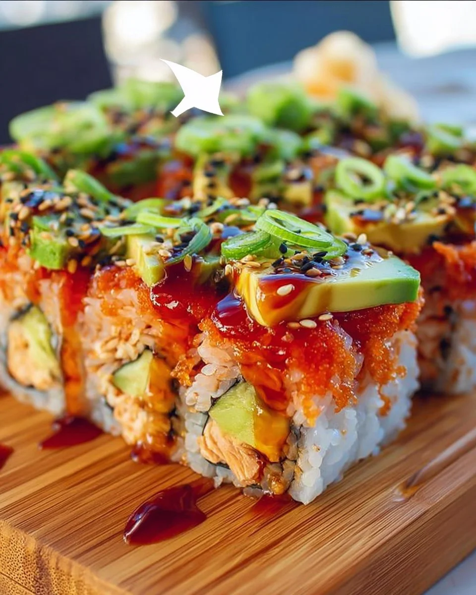 Delicious spicy salmon sushi bake served in a dish