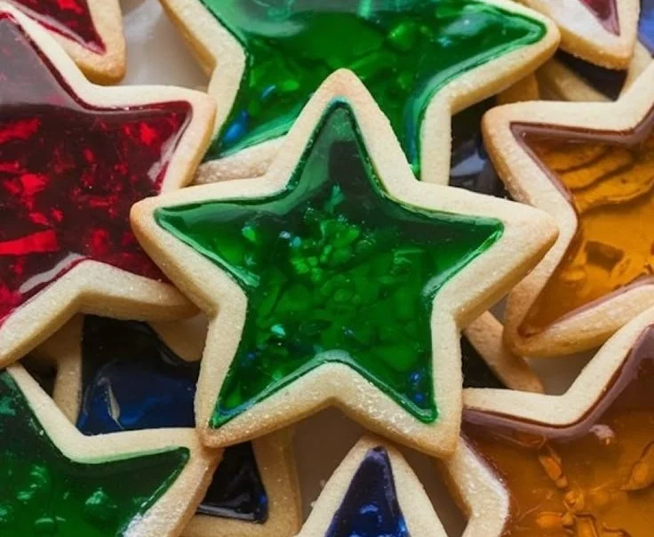 Colorful stained glass cookies with vibrant jelly filling