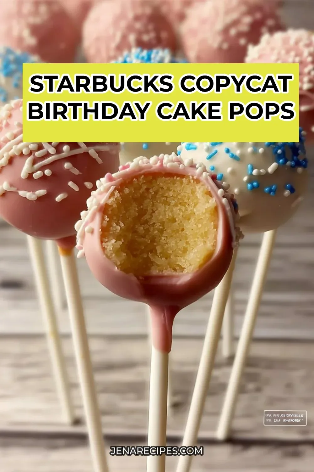 Starbucks copycat birthday cake pops decorated with sprinkles