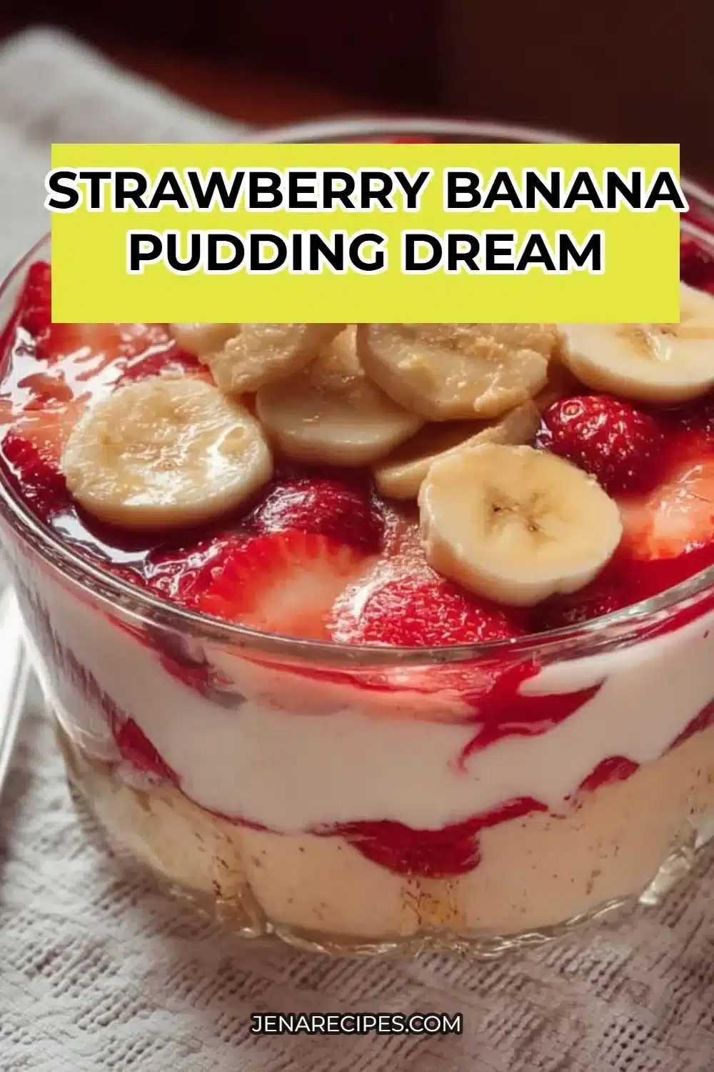 Delicious Strawberry Banana Pudding in a glass with fresh strawberries and bananas.