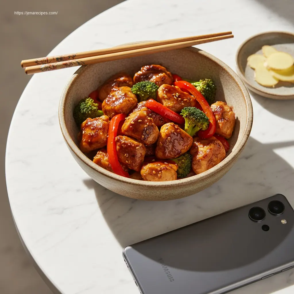 Oven baked teriyaki chicken breast, vibrant and delicious.