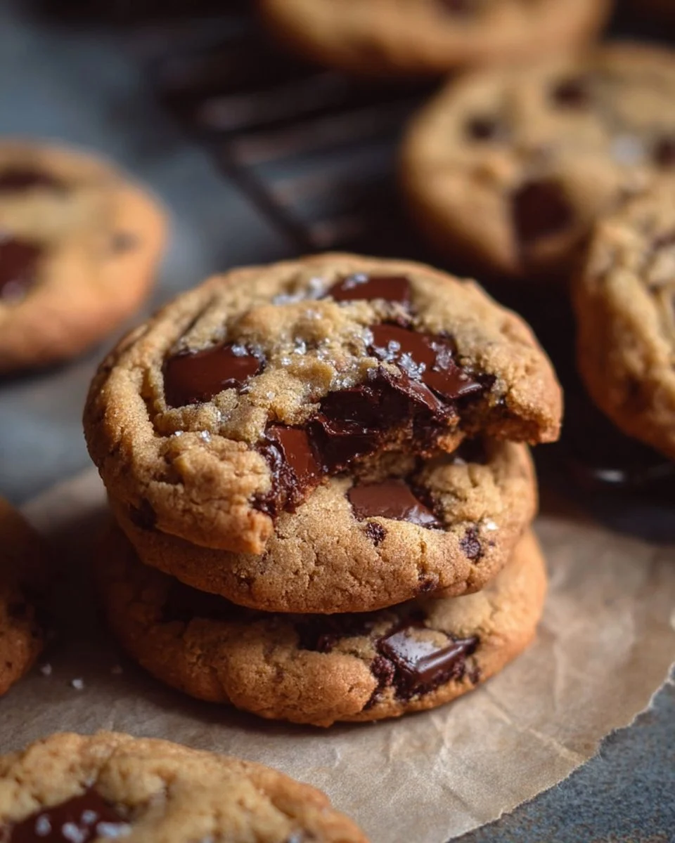 Freshly baked chocolate chip cookies on a cooling rack