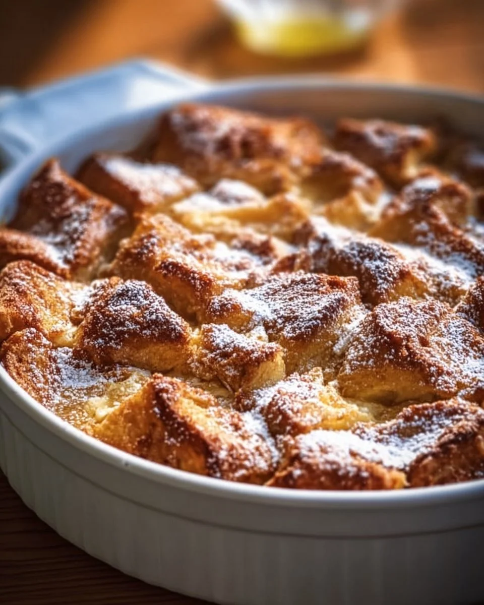 Delicious Traditional French Toast Casserole served with syrup and berries