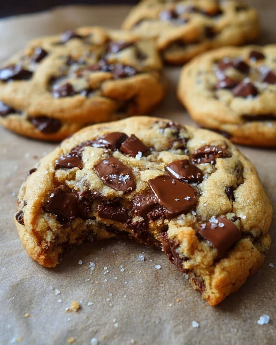 Ultra-thick bakery-style chocolate chip cookies on a cooling rack