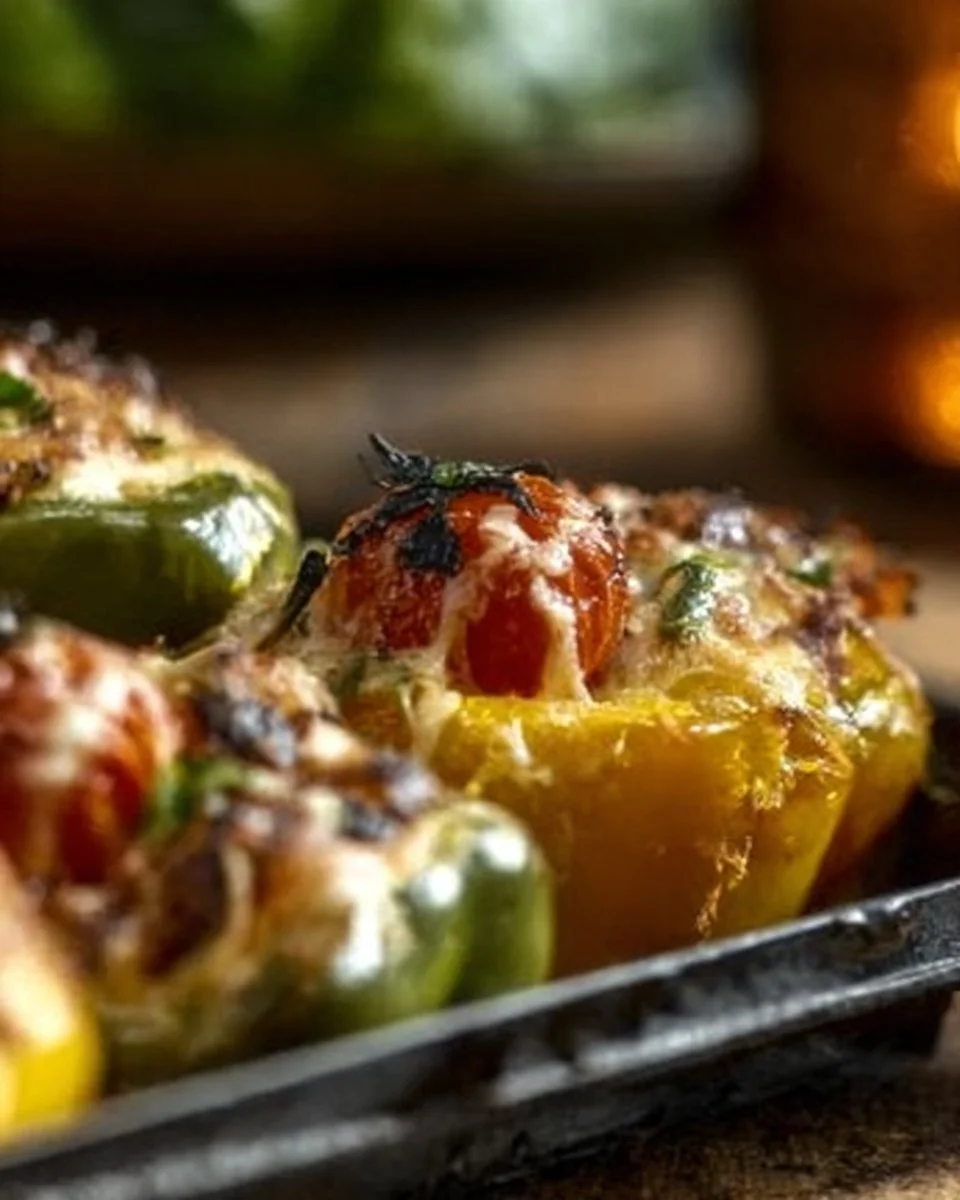 Delicious vegetarian stuffed bell peppers filled with grains and vegetables