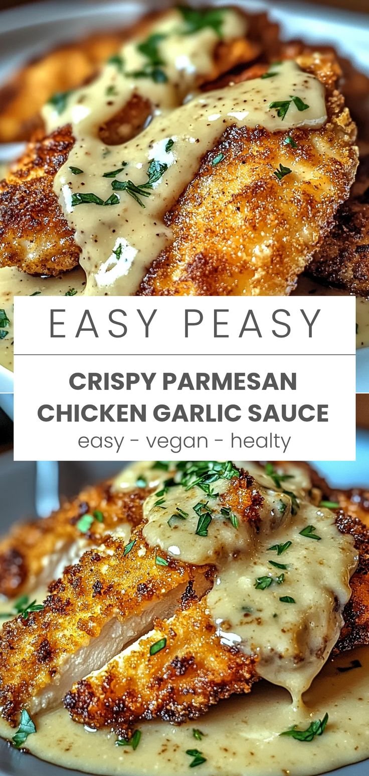 Crispy Parmesan Chicken with a Rich Garlic Sauce