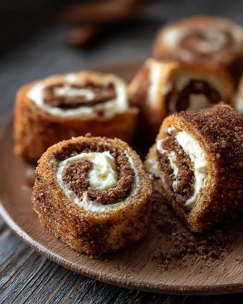 Crispy Keto Cinnamon Roll Ups with cream cheese filling on a plate