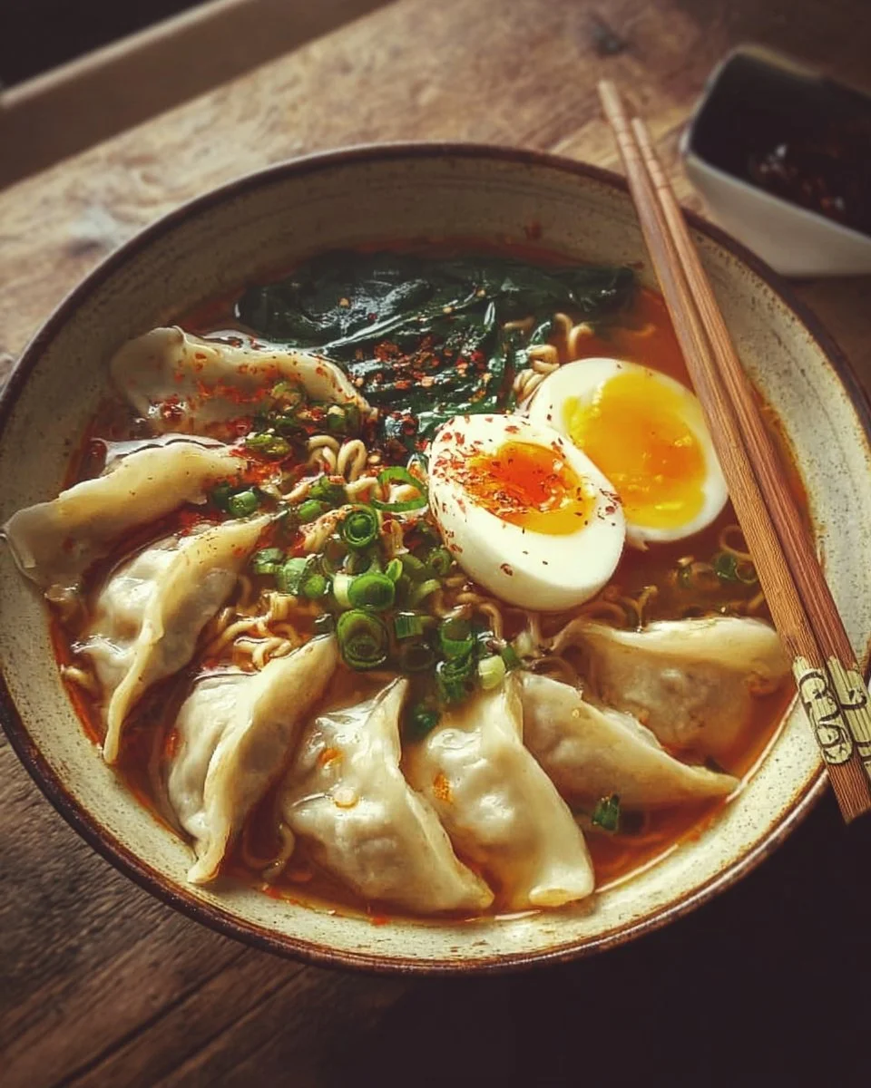 Delicious Dumpling Ramen Bowl with fresh ingredients and rich broth