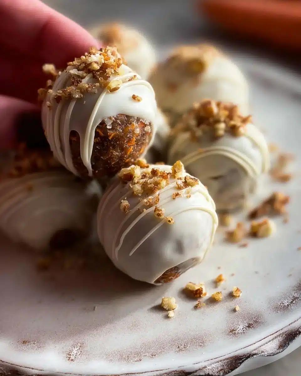 Delicious and easy carrot cake bites topped with cream cheese frosting.