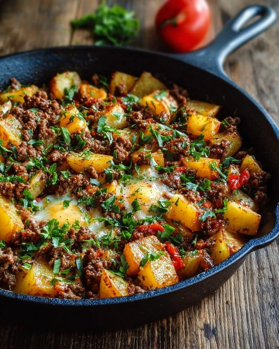 Easy ground beef and potatoes skillet recipe for a quick one-pan dinner
