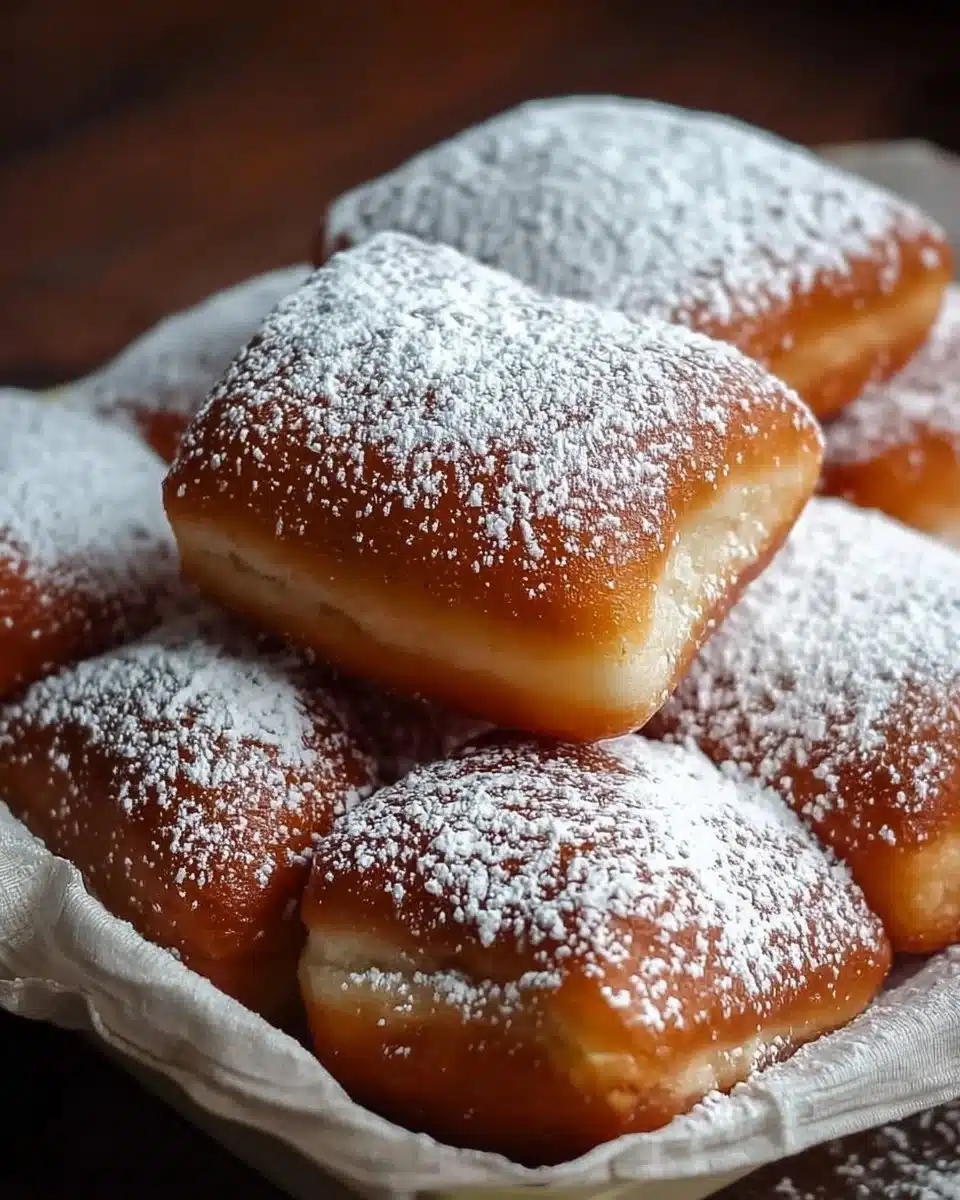 Delicious easy vanilla beignets dusted with powdered sugar