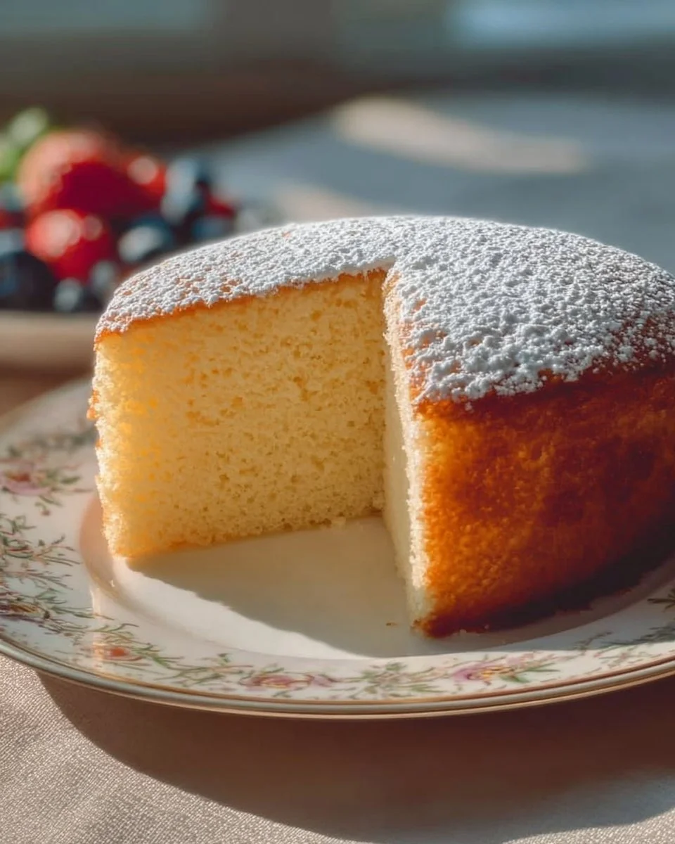 Deliciously fluffy sponge cake on a decorative plate