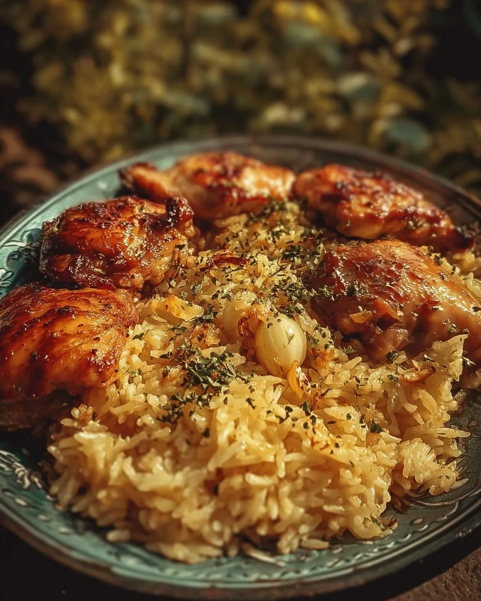 Forgotten Chicken and Rice recipe with vibrant vegetables and tender chicken