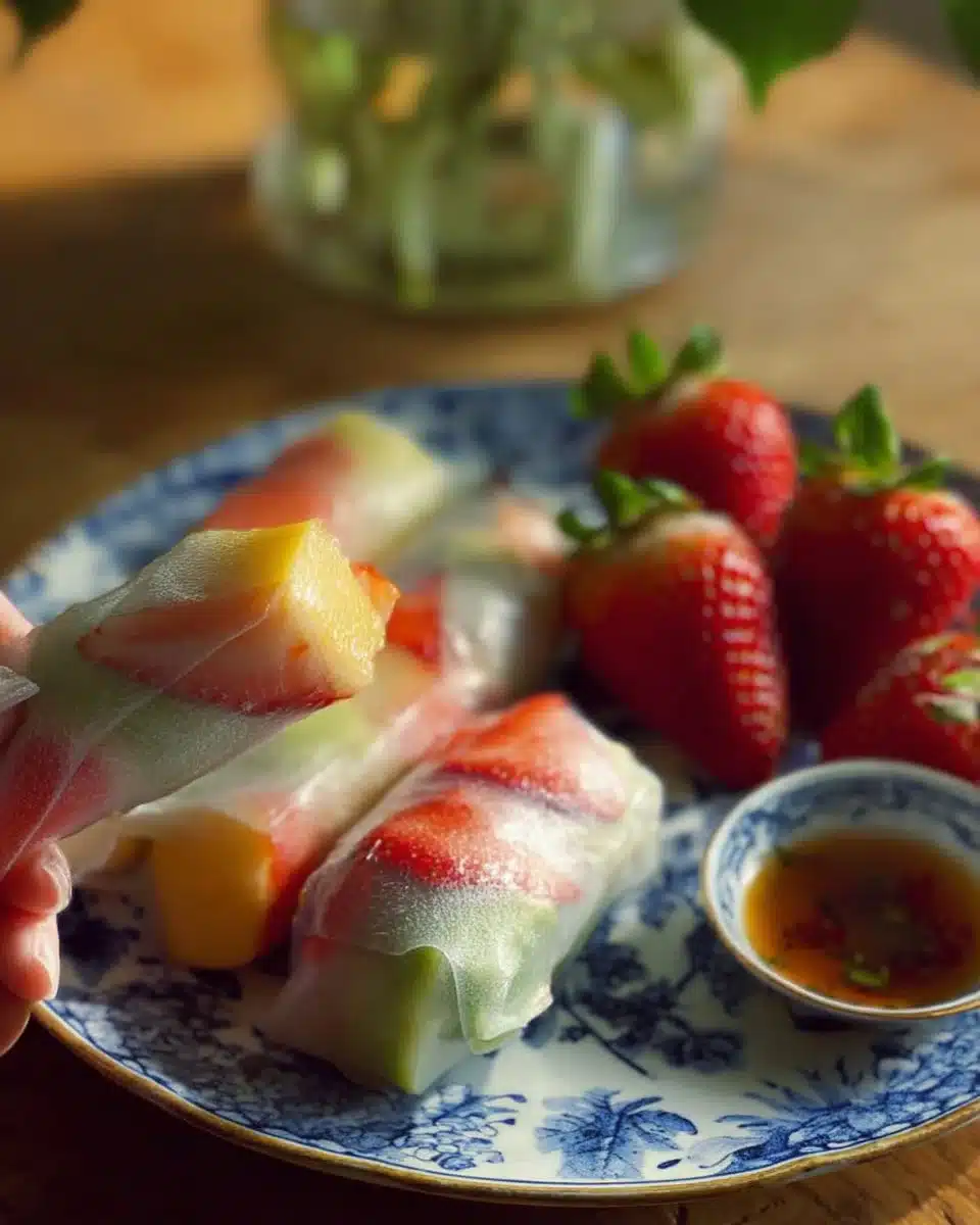 Delicious and vibrant fruit spring rolls filled with fresh fruits and herbs