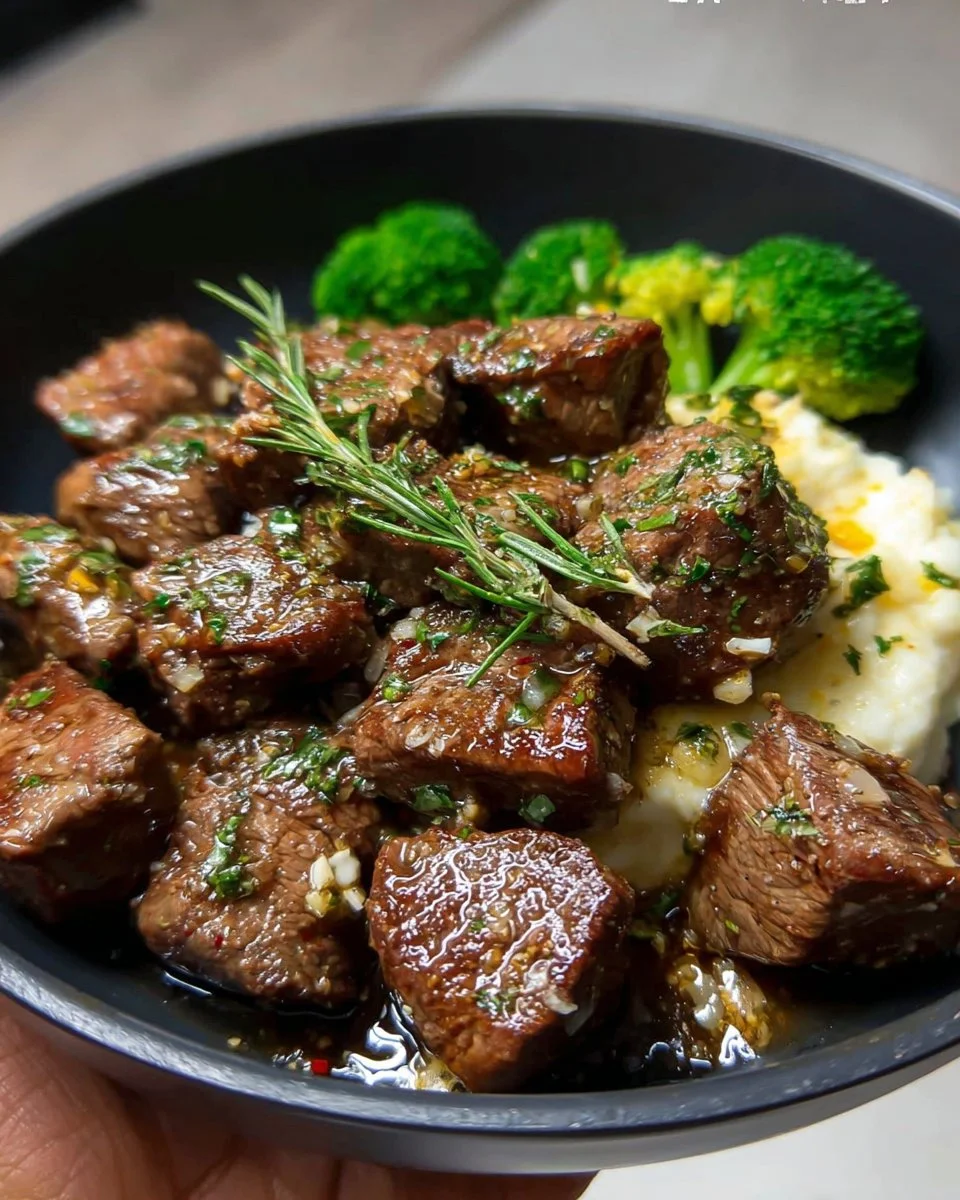 Delicious garlic butter steak bites served on a plate