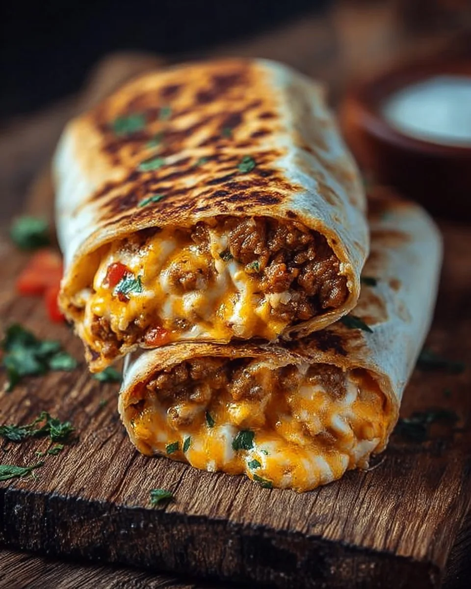 Delicious grilled cheese burrito with melted cheese and crispy tortilla