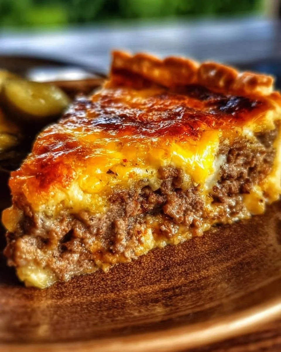 Delicious homemade cheeseburger pie served in a dish