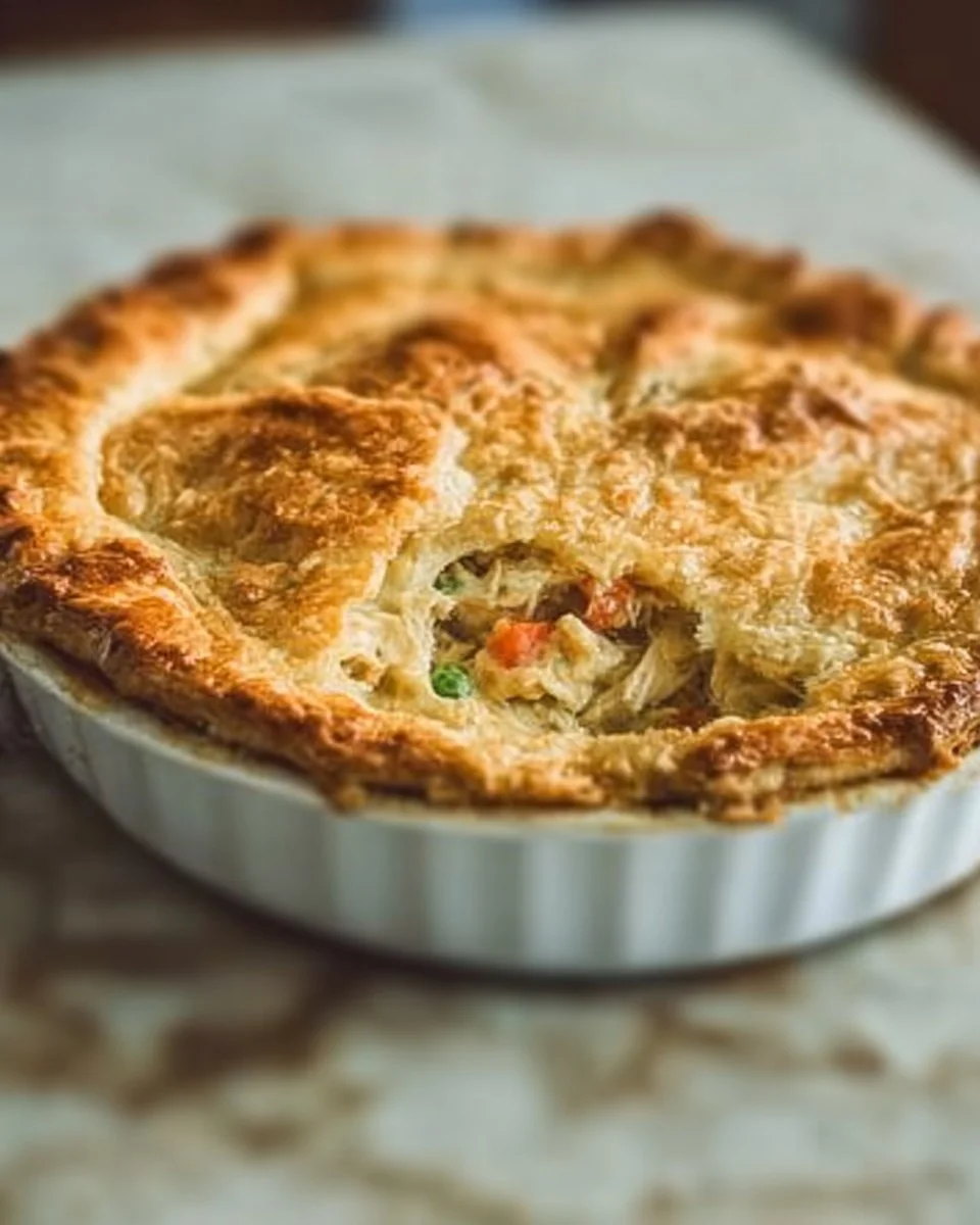 Homemade chicken pot pie with flaky crust and creamy filling