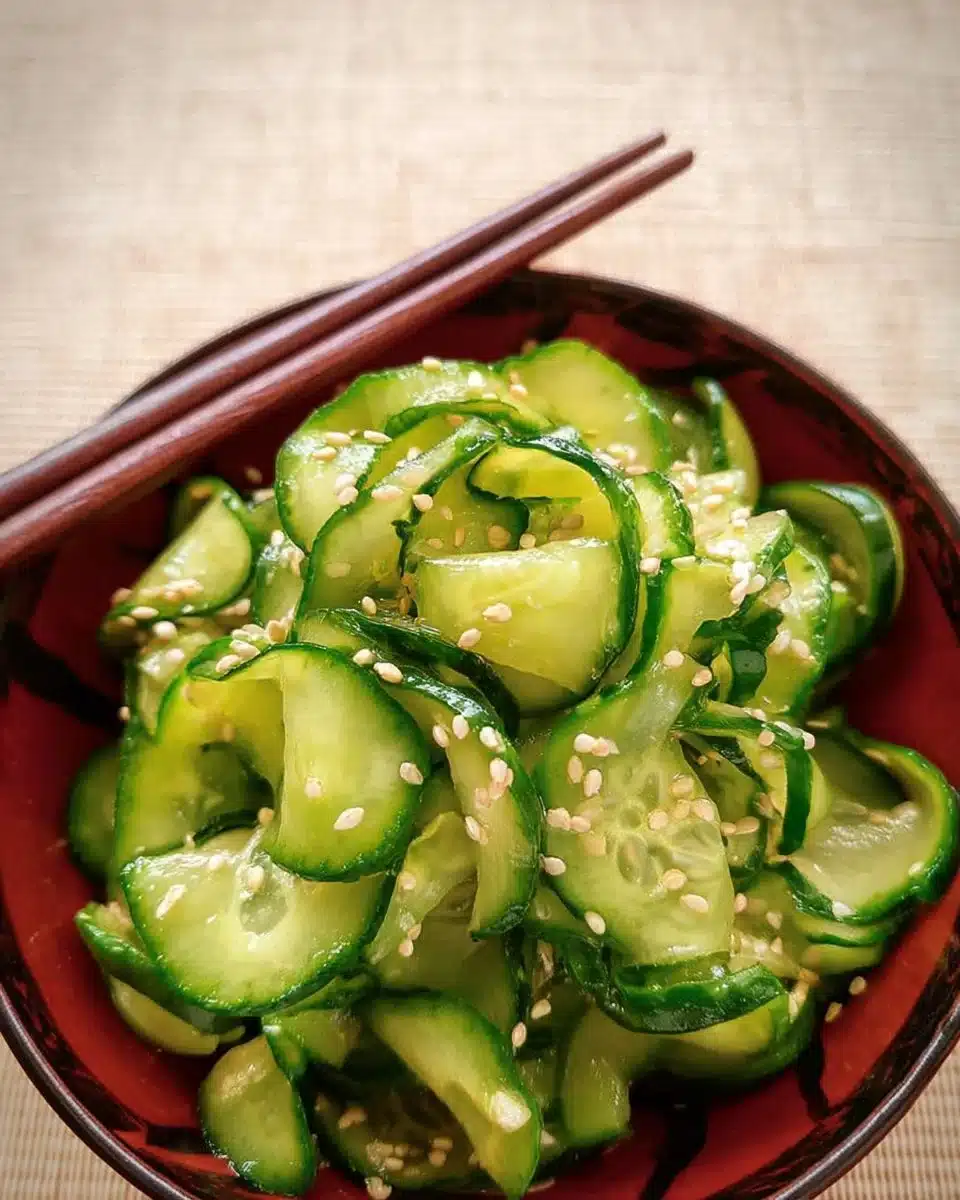 Delicious Japanese Cucumber Salad (Sunomono) served in a bowl