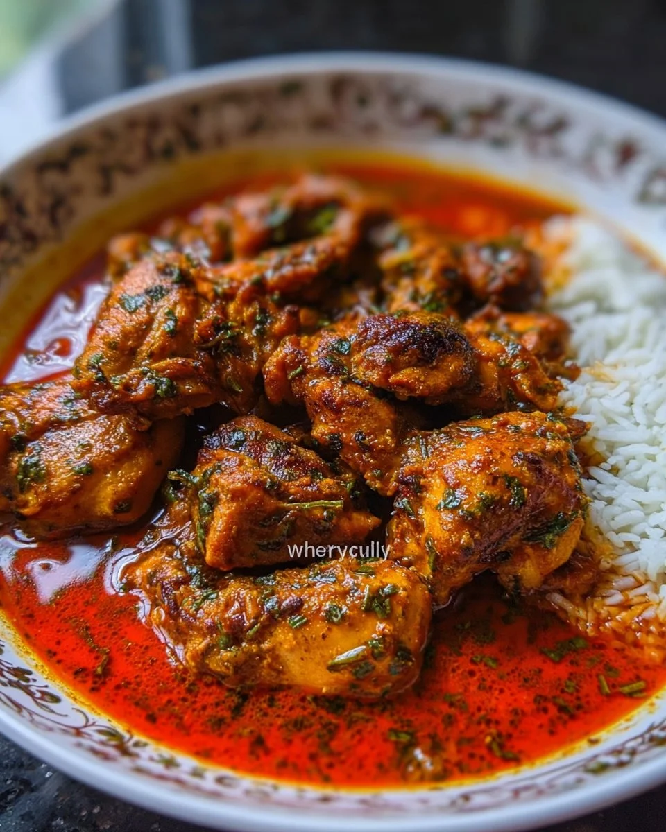 Bowl of delicious Nigerian Chicken Stew with vibrant vegetables