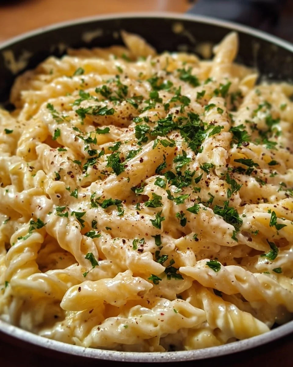 Delicious one pot creamy garlic pasta served in a bowl