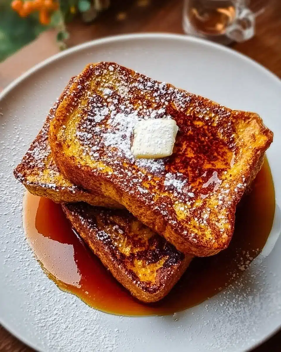 Delicious Pumpkin French Toast topped with syrup and pumpkin seeds