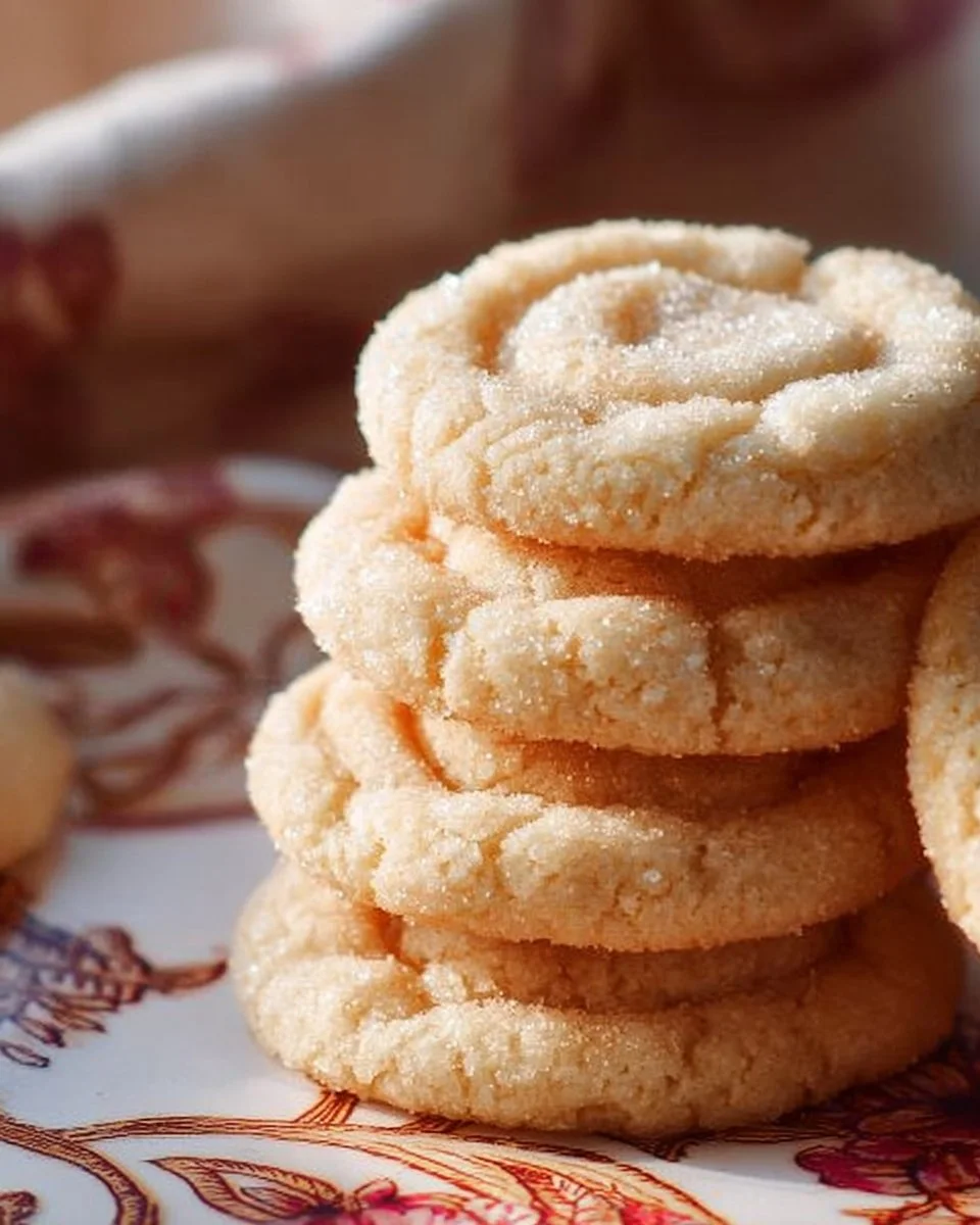 Delicious soft and chewy sugar cookies arranged on a plate.