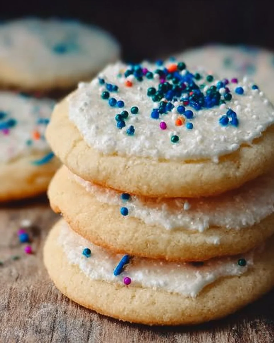 Delicious soft sugar cookies sprinkled with sugar on a plate
