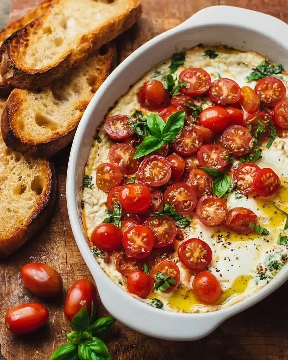 Delicious Caprese Dip made with fresh tomatoes, mozzarella, and basil served in a bowl
