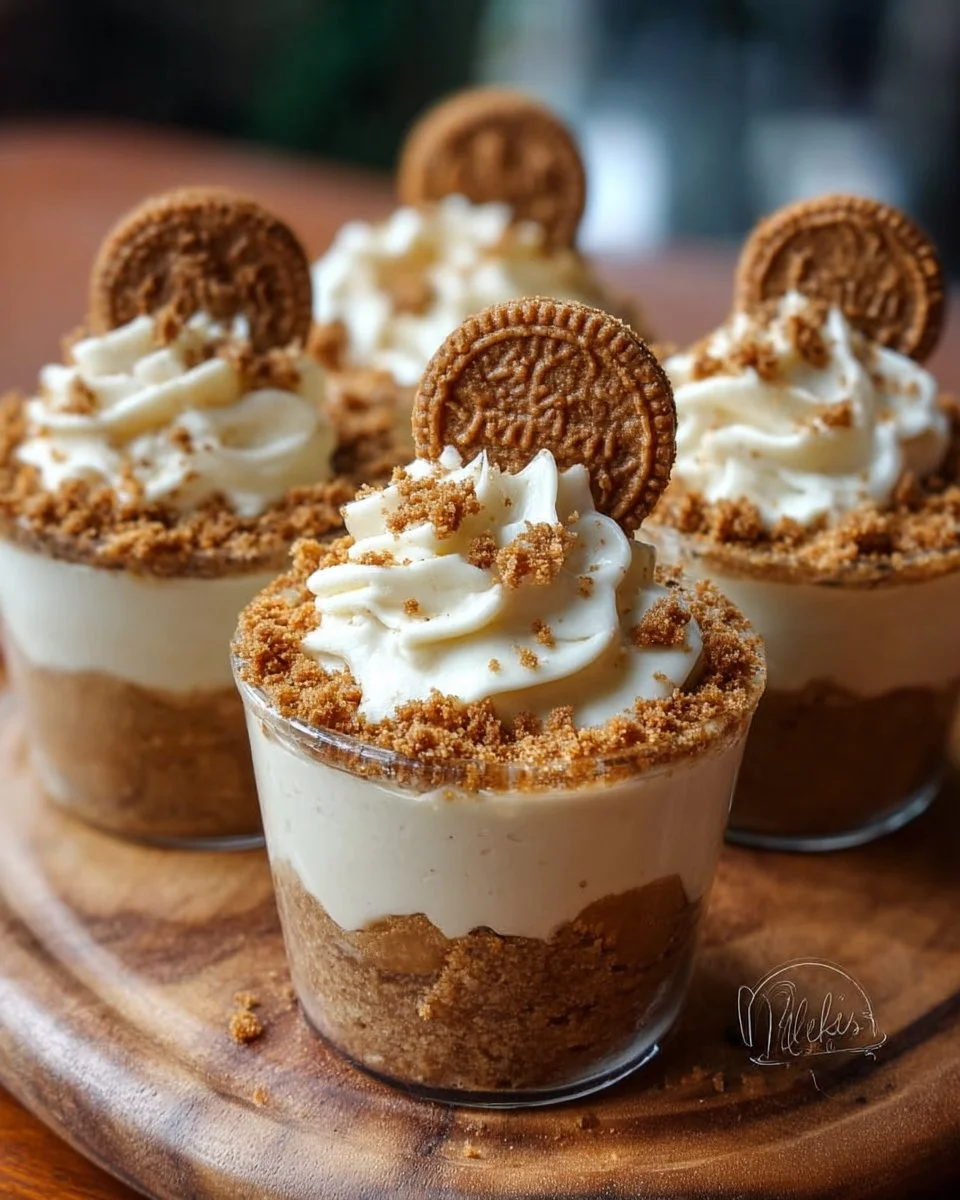 Delicious Cookie Butter Cheesecake Cups topped with cookie crumble