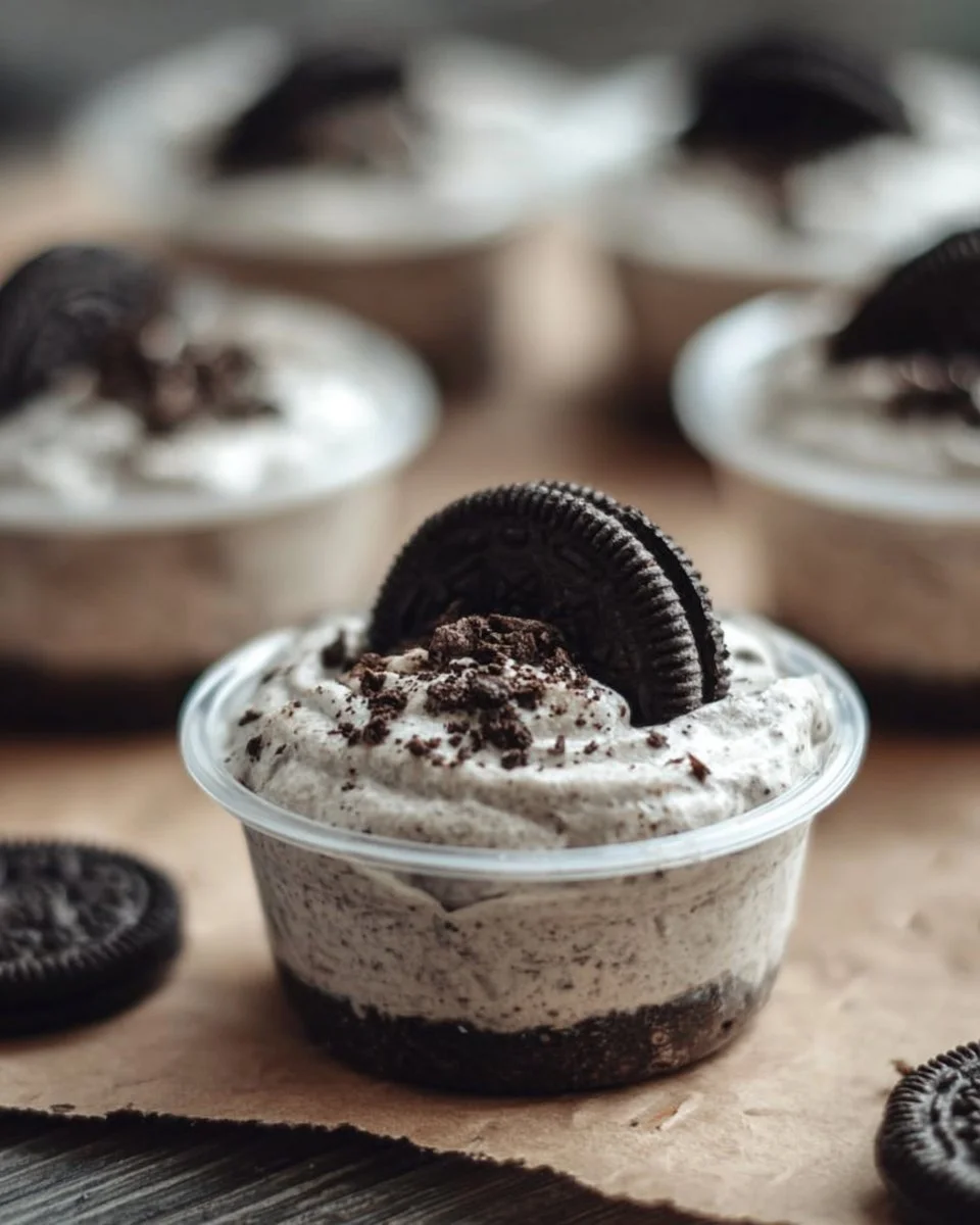 Delicious Cookies and Cream Dessert Cups topped with cookie crumbles