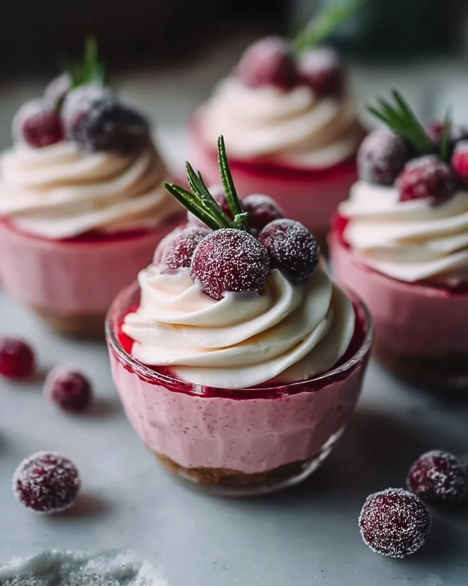 Delicious cranberry mousse cups served in elegant dessert glasses