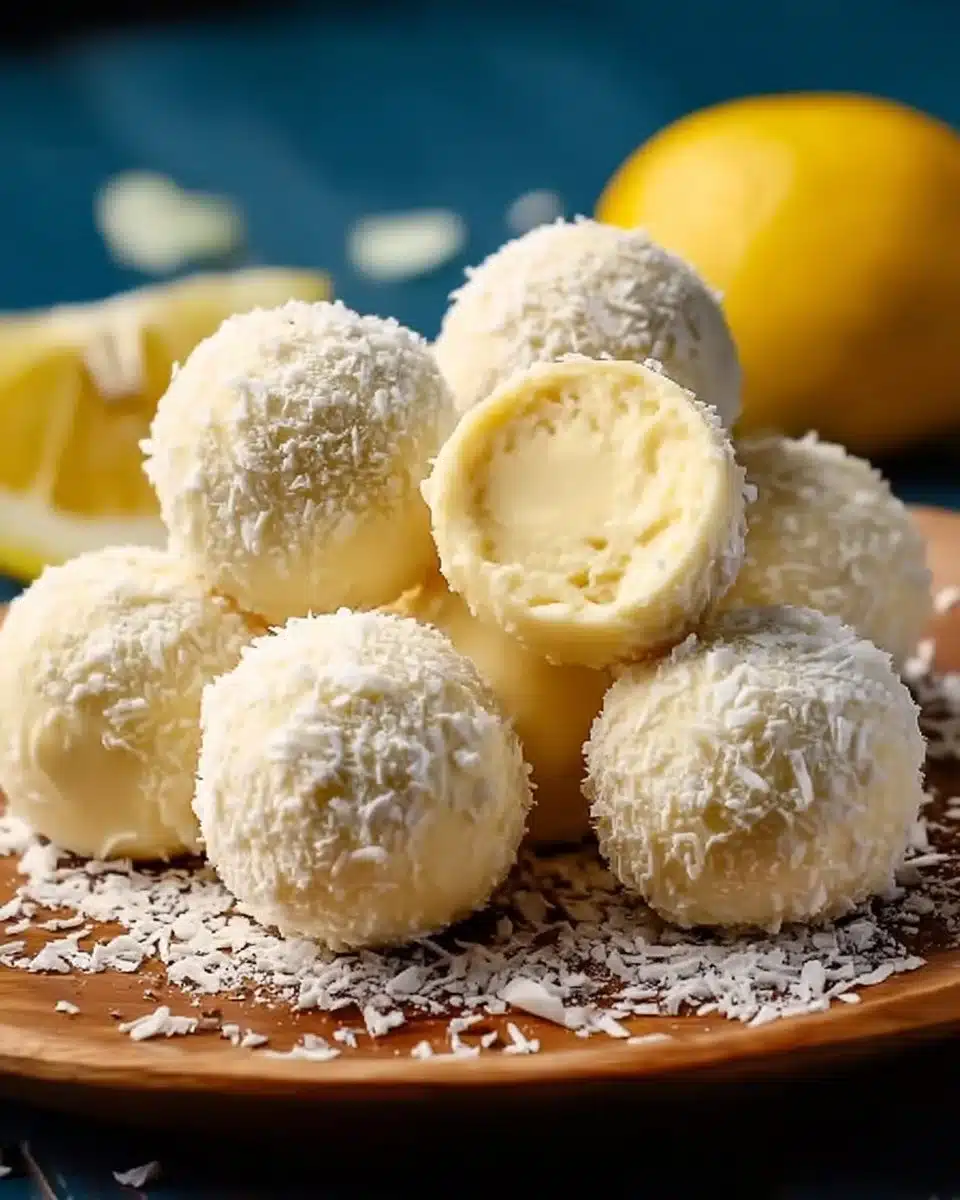 Creamy lemon truffles chocolate dessert with citrus flavor