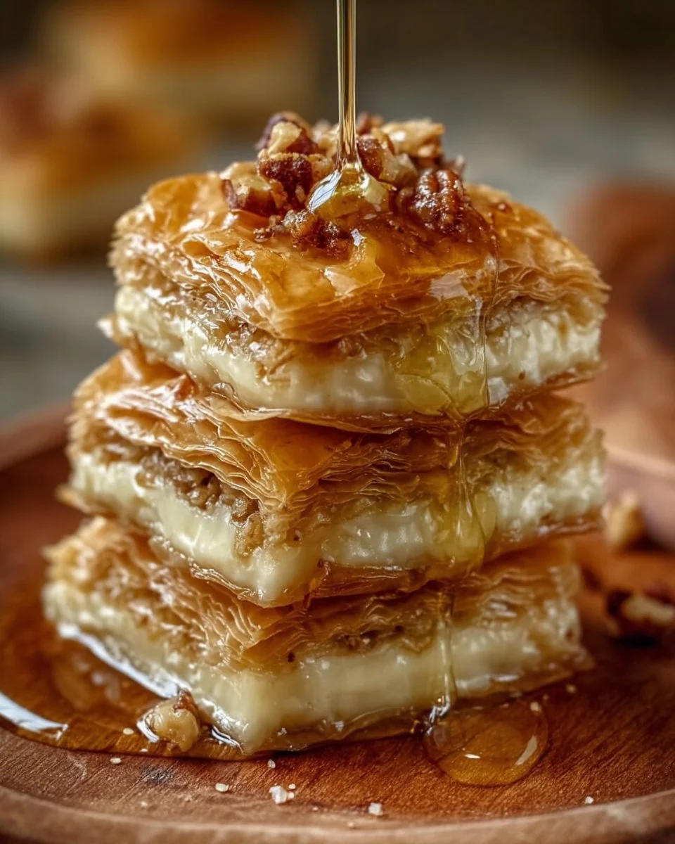 Decadent baklava cheesecake phyllo cookies drizzled with honey