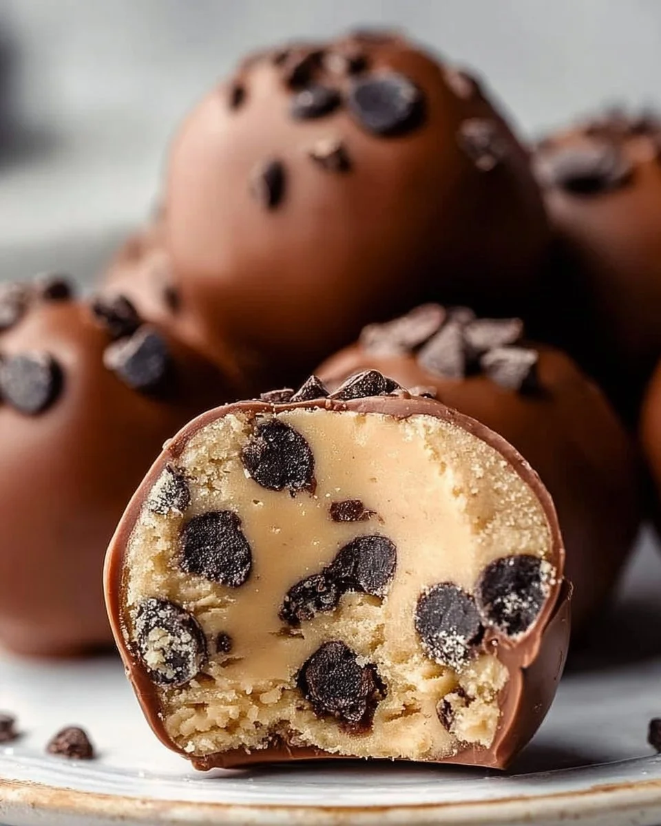 Easy chocolate chip cookie dough truffles ready to be enjoyed.