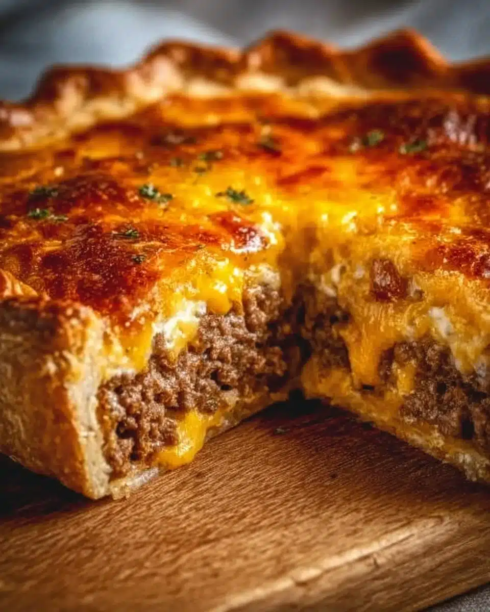 Delicious homemade cheeseburger pie ready to be served