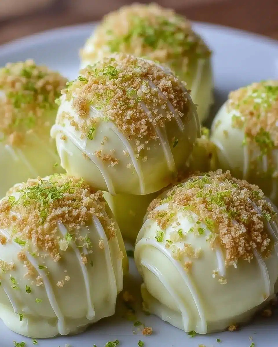 Delicious Key Lime Truffles with a citrus glaze on a white plate
