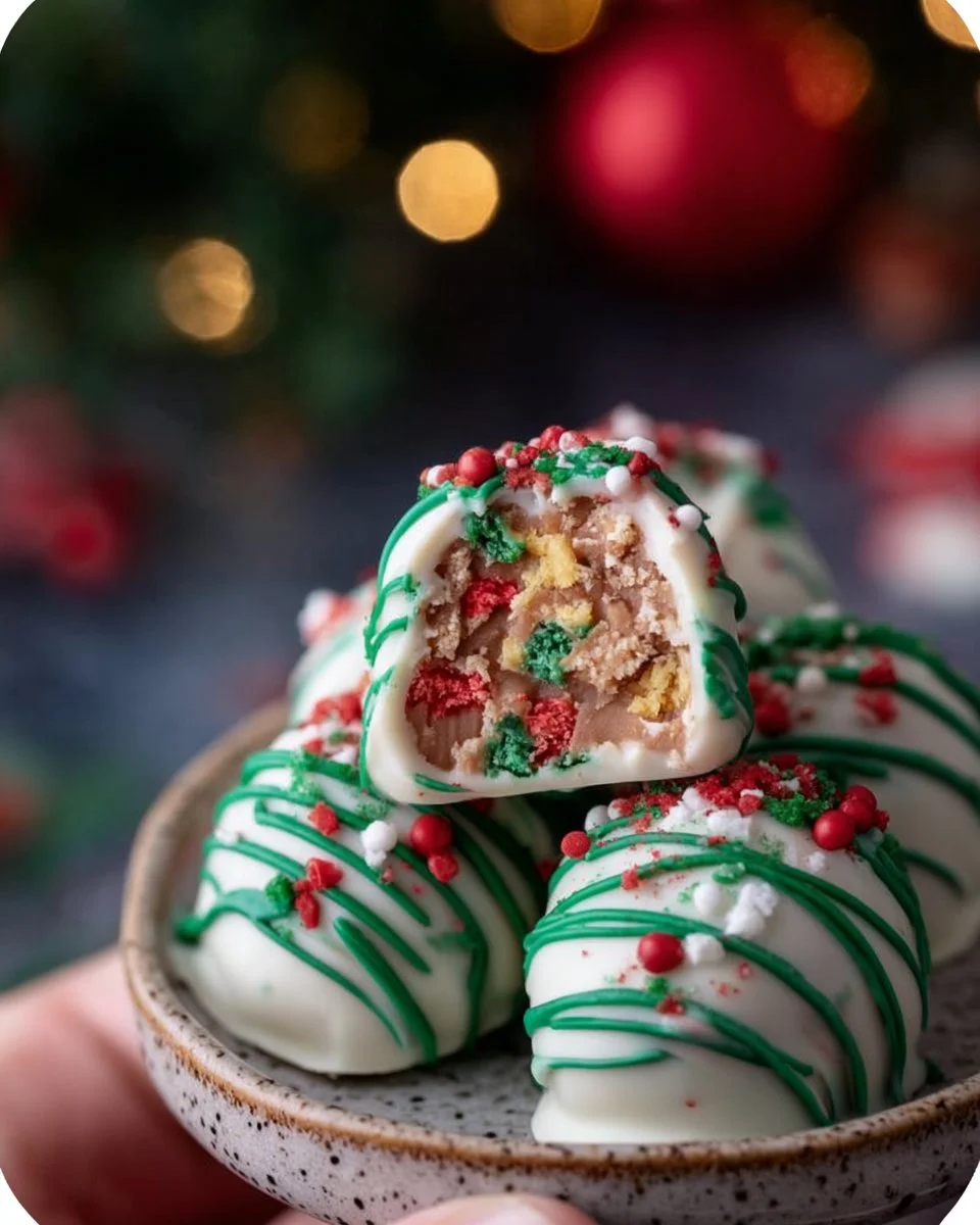 Little Debbie Christmas Tree Cake Truffles decorated for the holiday season