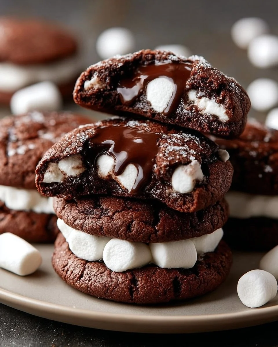 Delicious Marshmallow Hot Cocoa Surprise Cookies on a decorative plate