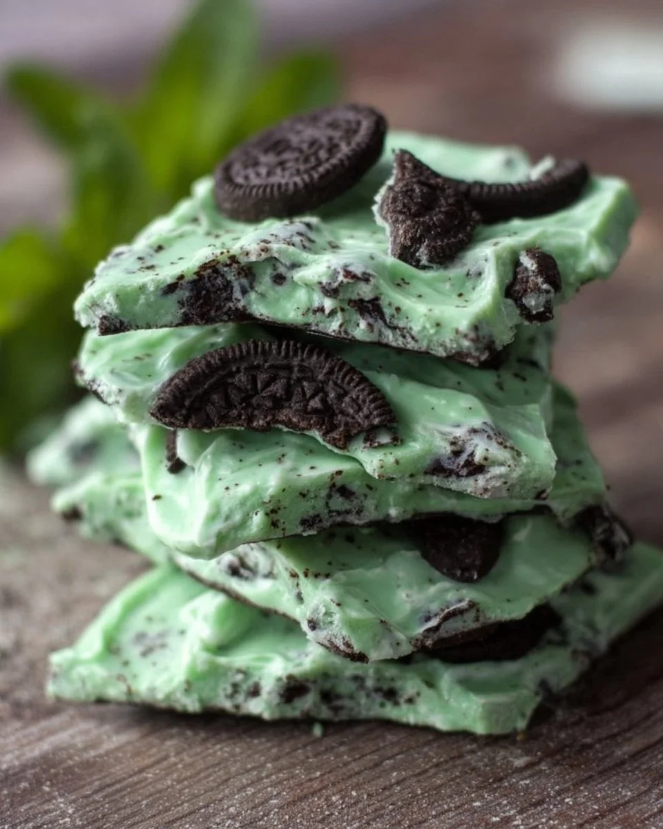 Delicious Mint Oreo Bark made with crushed Oreos and mint chocolate.