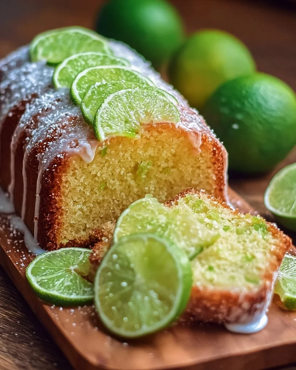 Slice of moist and tangy key lime pound cake garnished with lime zest.