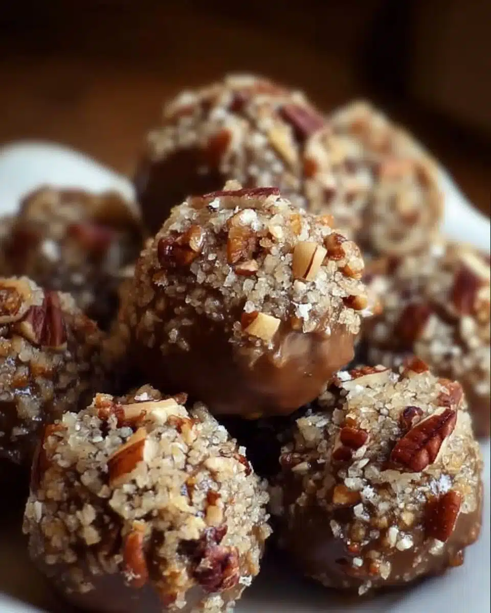 Delicious pecan pie balls served on a decorative plate.