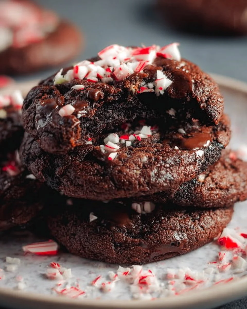 Delicious homemade peppermint brownie cookies with festive decorations