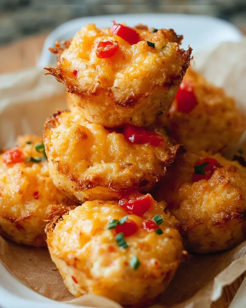 Pimento Cheese Bites served on a platter with fresh herbs