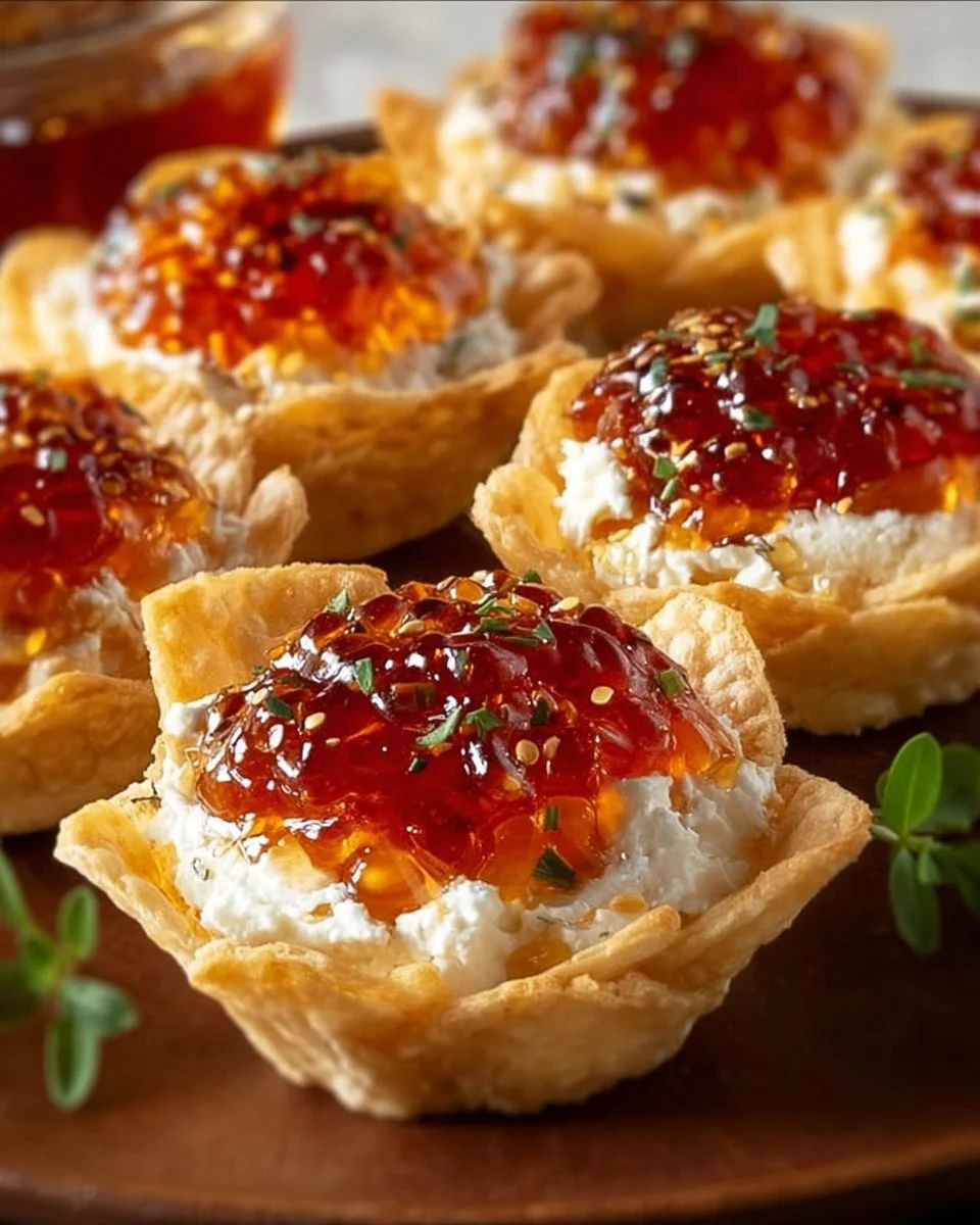 Pepper jelly cream cheese dip served with crackers for appetizers